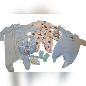7 Pieces ! 1996 BABY, 3 Sleepers, 1 Bib Washcloth,& 2 Sets Socks